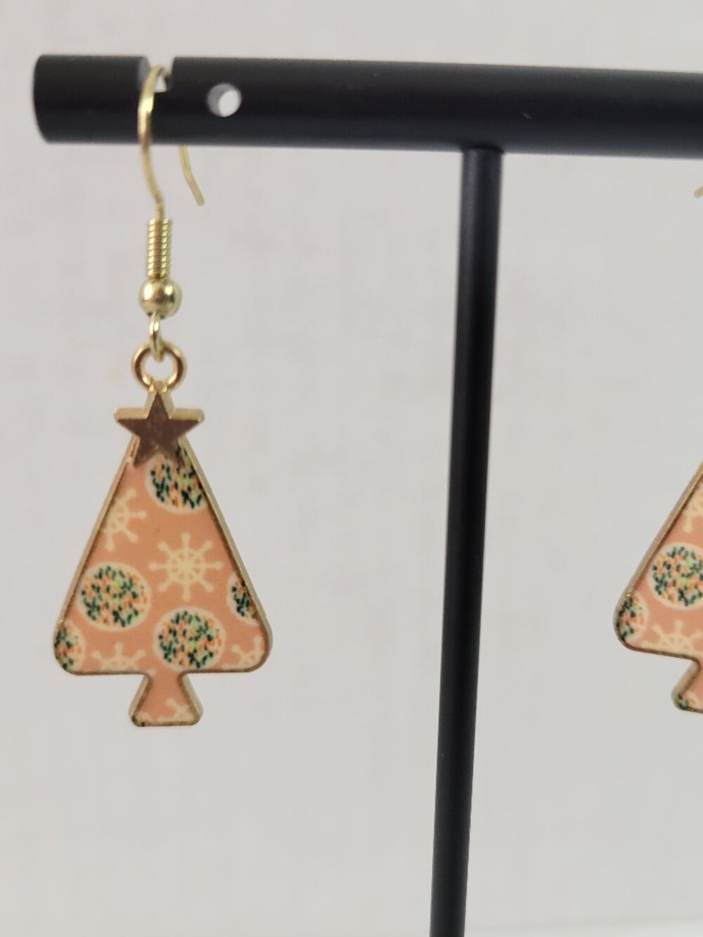 Pink Christmas Tree Dangle Drop Earrings Women Jewelry Gold Tone Holiday E81E